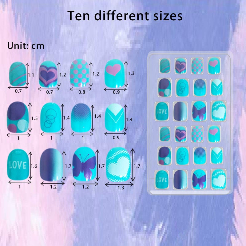SIUSIO 120Pcs 5 Pack Children Acrylic Fake Nails Press on Pre-glue Full Cover Glitter Gradient Color Short False Nail Art Kits Sets Great Christmas Gift for Kids Little Girls - Mermaid Beach - Image 3